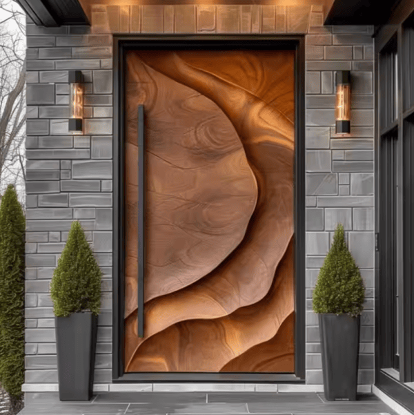 Hand-Carved Wave Sculpture Solid Aluminum Entry Door