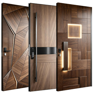 High-End Luxury Entrance Pivot Front Door Stainless Steel Wood