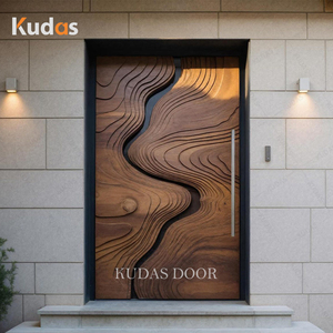 Carved Wooden Front Door Organic Wave Design