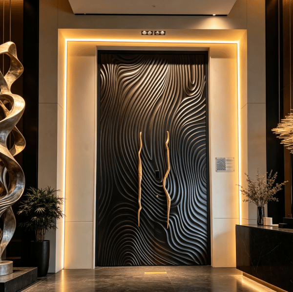 3D Wave Carved Cast Aluminum Front Door
